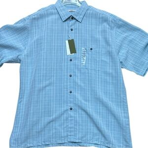 Campus Moda Men’s Plaid Button Up Shirt Short Sleeves Sport Baby Blue/White XL